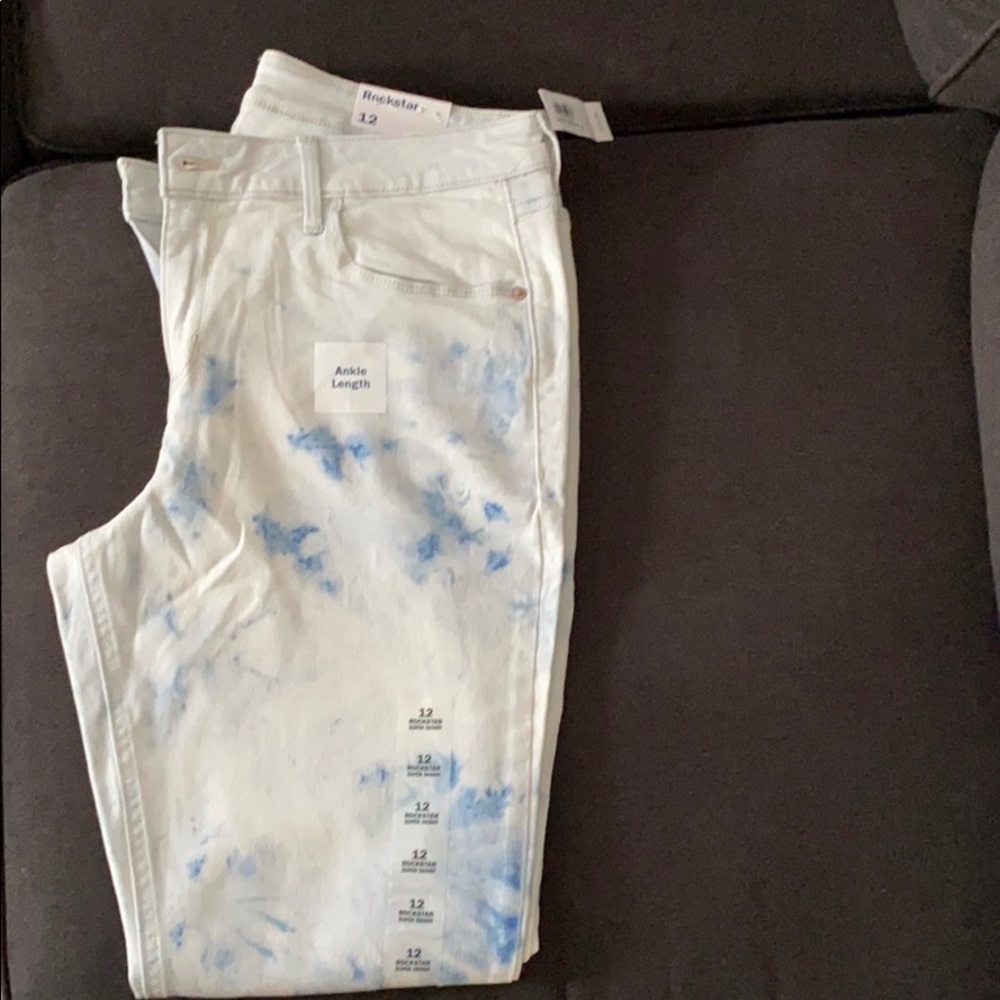 Blue and white tie dye jeans